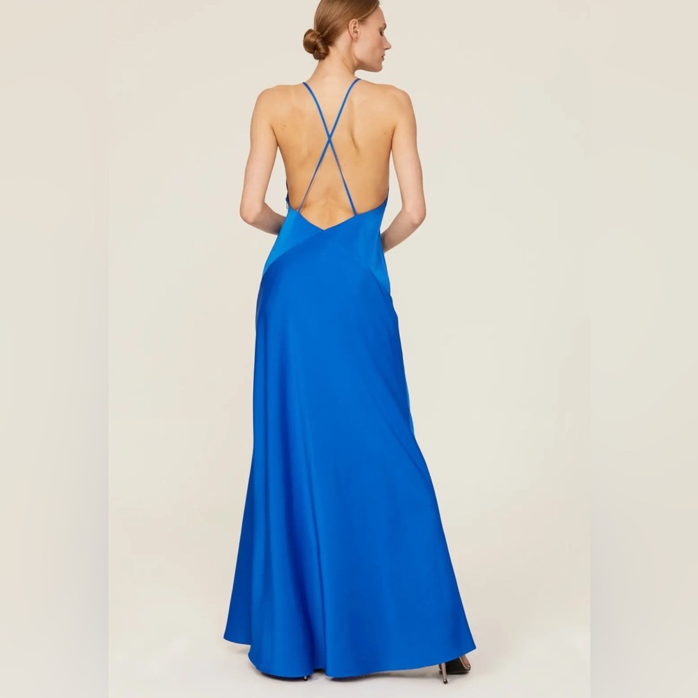 Aidan Mattox size 14R halter drape royal blue formal gown. - Picture 9 of 13